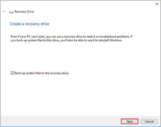 abra la función de unidad de recuperación de Windows 10