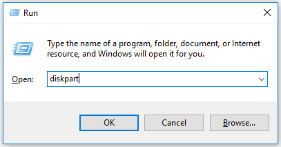 acceder a Diskpart a través de Windows Ejecutar