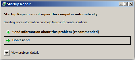La reparación inicial no puede reparar este computador automáticamente