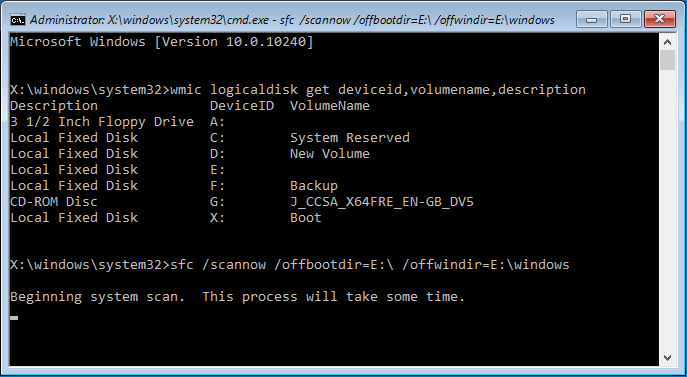 sfc / scannow / offbootdir = E: \ / offwindir = E: \ Windows