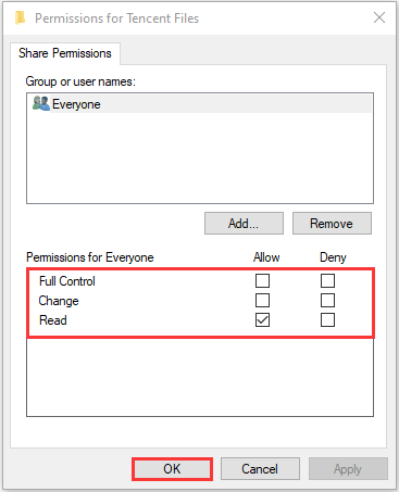 configurar los permisos para compartir