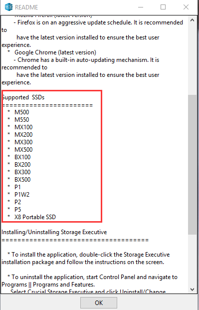 Lista de soporte SSD de Crucial Storage Executive