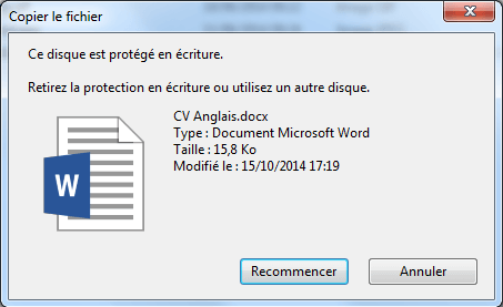 Le disque est protégé en écriture? Retirez-la depuis l'USB Windows ...