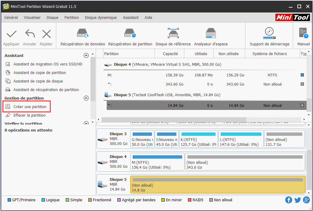 Choisissez Créer une partition