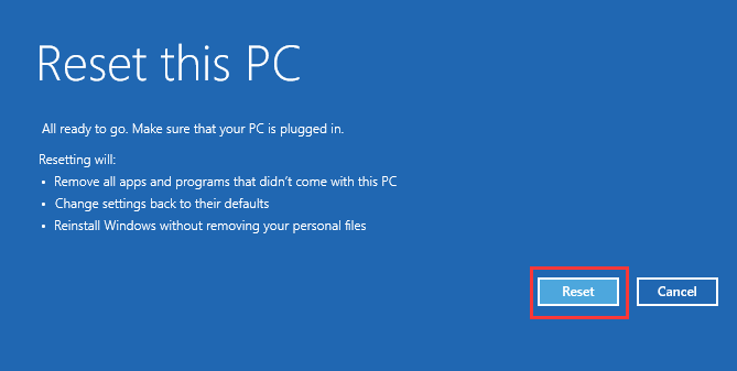réinitialiser ce PC Windows 10