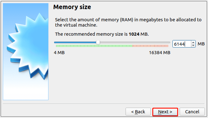 allouer la taille de la mémoire pour la machine virtuelle