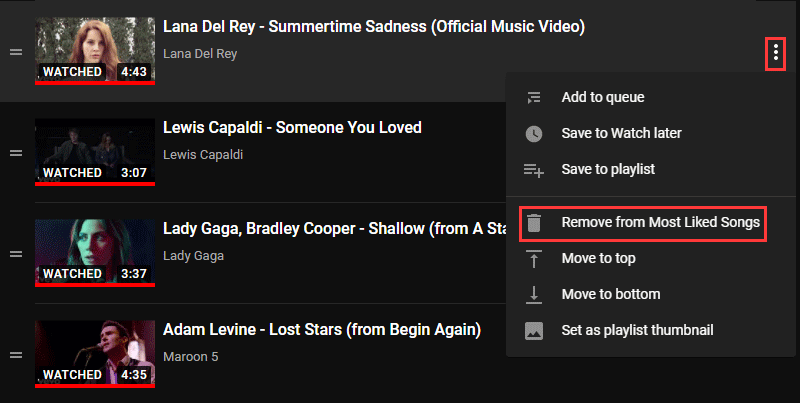 remove a video from the playlist