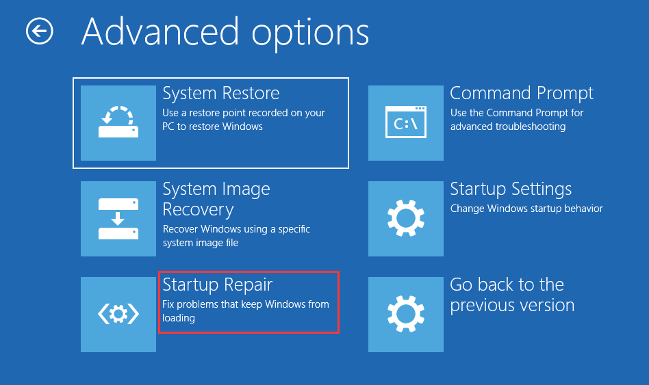 réparation de démarrage Windows 10