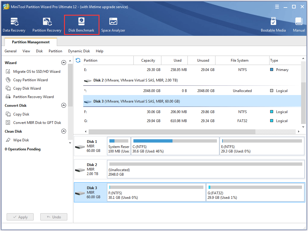select Disk Benchmark feature from the toolbar