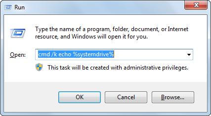 in het vak cmd/k echo%system drive%