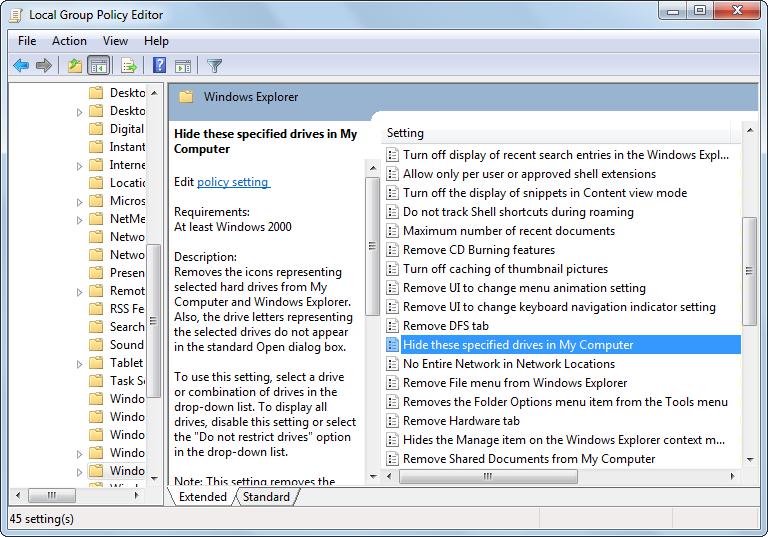 hide system partition through Group Policy Editor