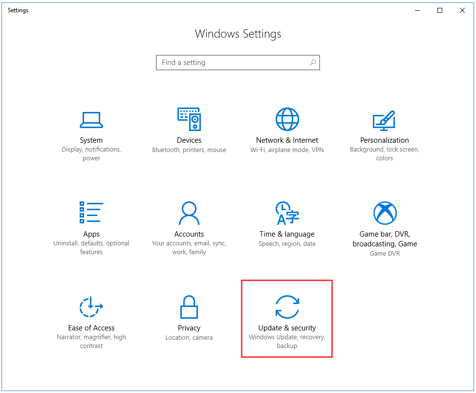select Update & security in Settings window