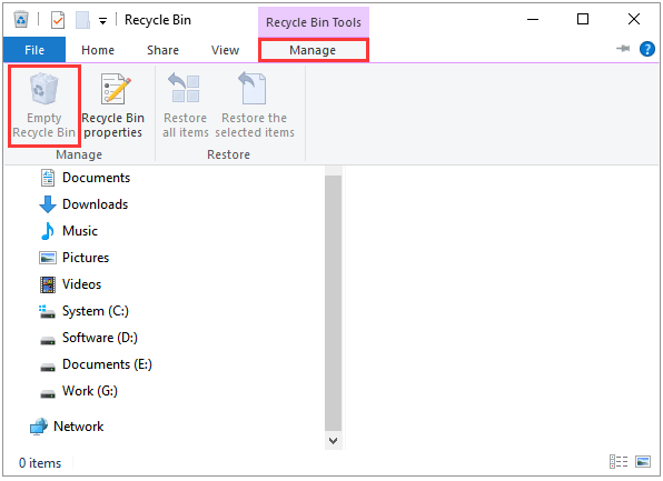 click Empty Recycle Bin in File menu