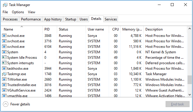 the System Idle Process takes 49% CPU