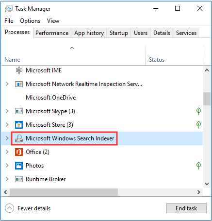 Microsoft Windows Search Indexer in Task Manager