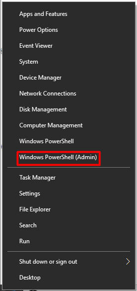 click on Windows PowerShell Admin option