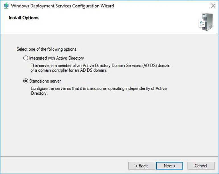 choose Integrated with Active Directory or Standalone server