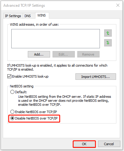 check Disable NetBIOS over TCP/IP