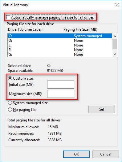 how to allocate hard drive space windows 10