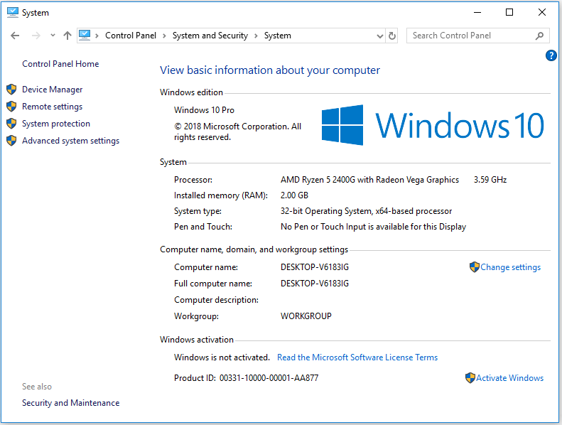 how to check pc specs Windows 10 through System Properties