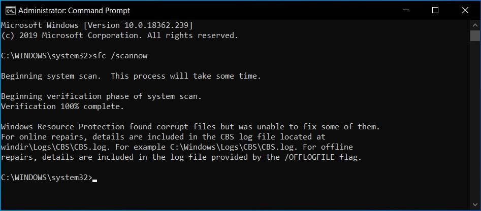 sfc scannow unable to fix files