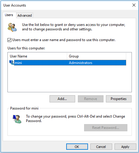 netplwiz Windows 10