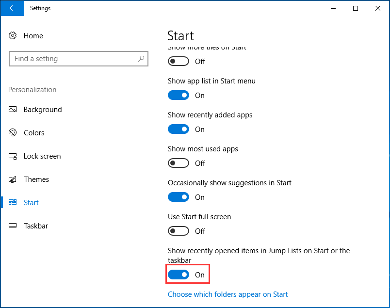 find recent items windows 10