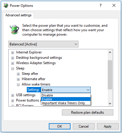 change settings to enable