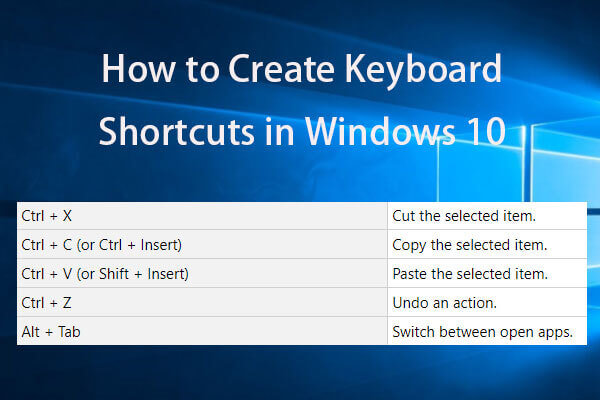 créer des raccourcis clavier vignette windows 10