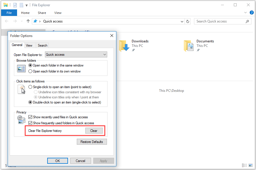 clear File Explorer history