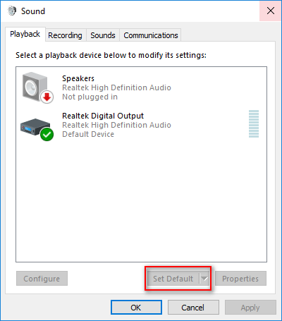 click on the Set Default