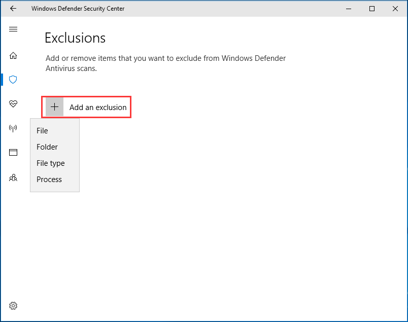 add Windows Defender exclusions