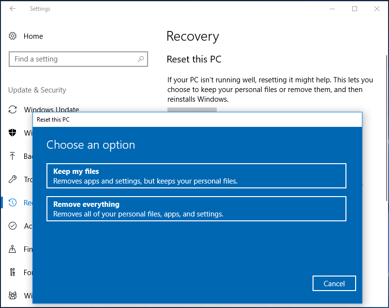 reset Windows 10 PC