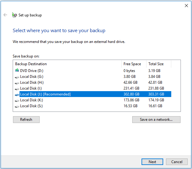 select where you want to save the backup