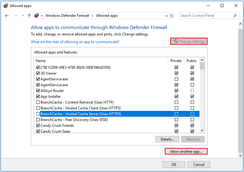 Allow an app through firewall windows
