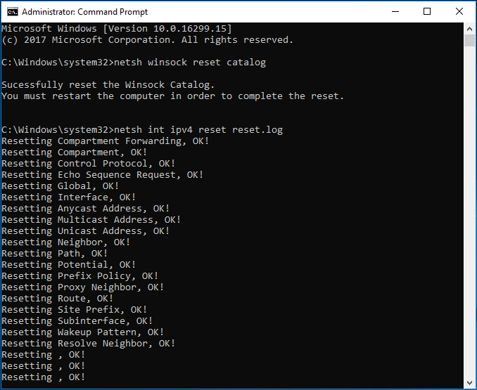 reset INSOCK and IP Stack