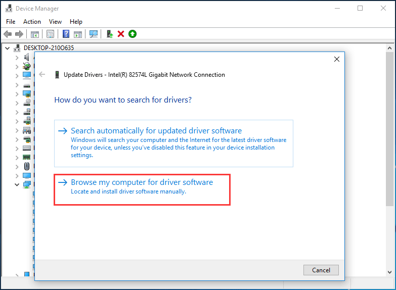 browser my computer for driver software
