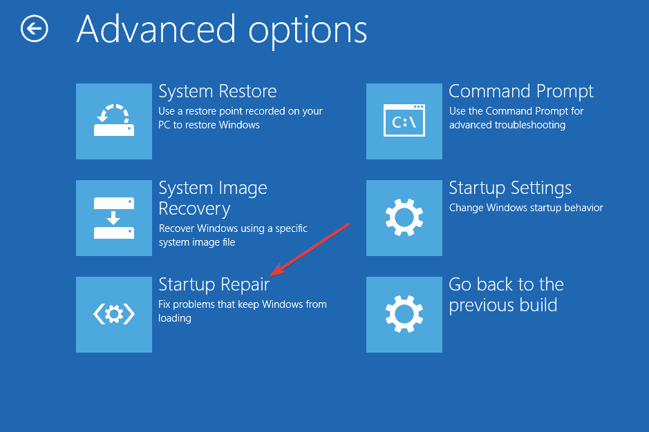 Choose Startup Repair in Advanced options
