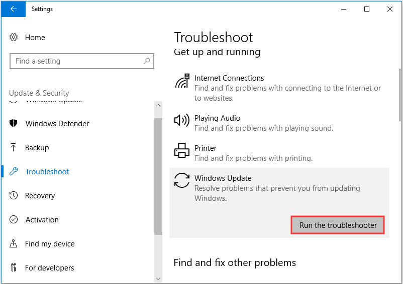 a folytatáshoz válassza a Hibaelhárítás futtatása lehetőséget