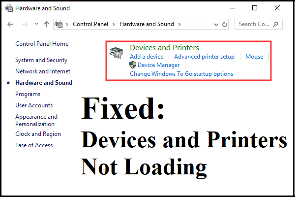 devices and printers not loading thumbnail