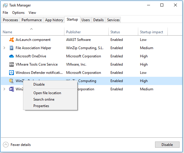 disable startup processes