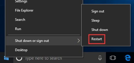 go to Shut down or sign out to press restart