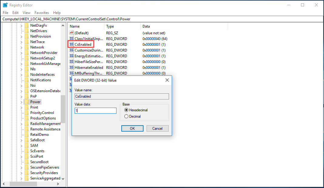 enable CsEnabled in Windows Registry Editor