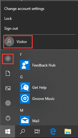 switch to the Windows 10 guest account