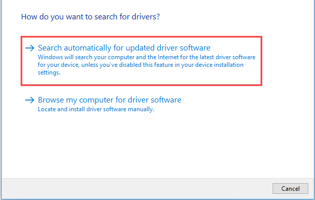 click Search automatically for updated driver software