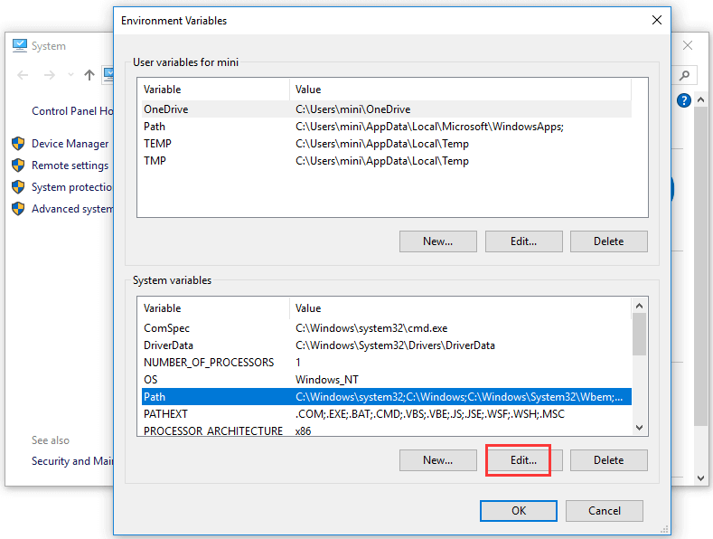 how to change environment variables