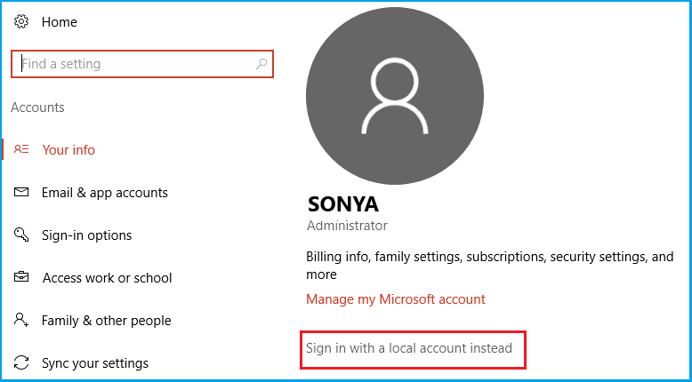 choose Sign in with a local account instead