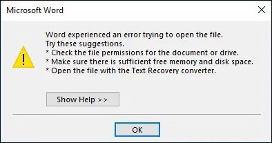 Word hat zweifellos einen Fehler beim Öffnen der Datei festgestellt. Probieren Sie diese Vorschläge aus.