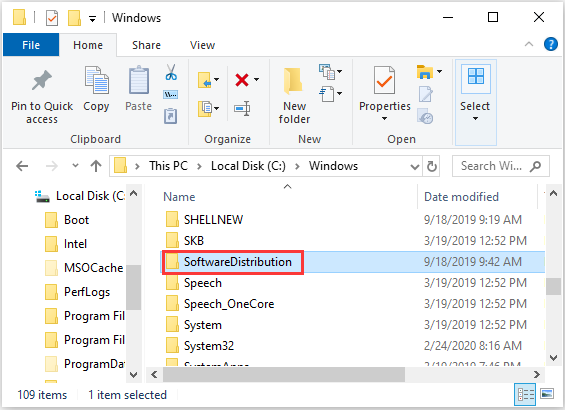 delete the SoftwareDistribution folder