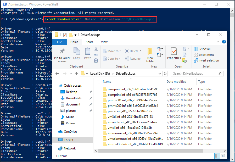 backup specific driver windows 10